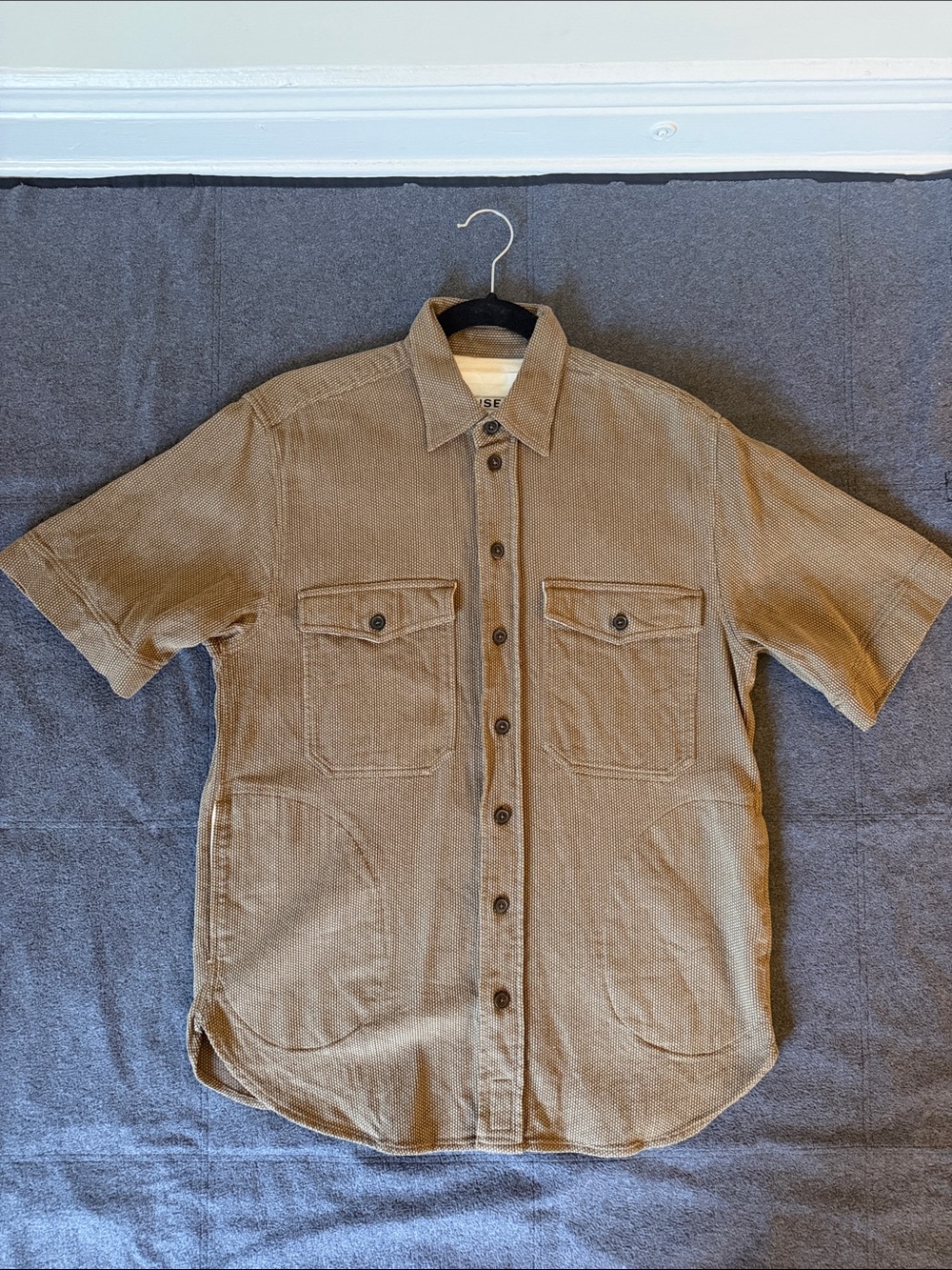 HANSEN Villy Short Sleeve Shirt Khaki Sashiko - Relaxed Fit